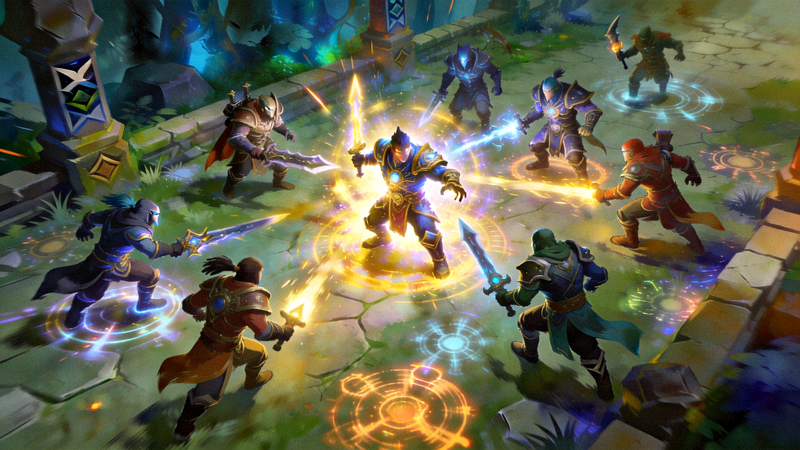 DOTA2 比赛中队伍围绕核心英雄推进的团战画面